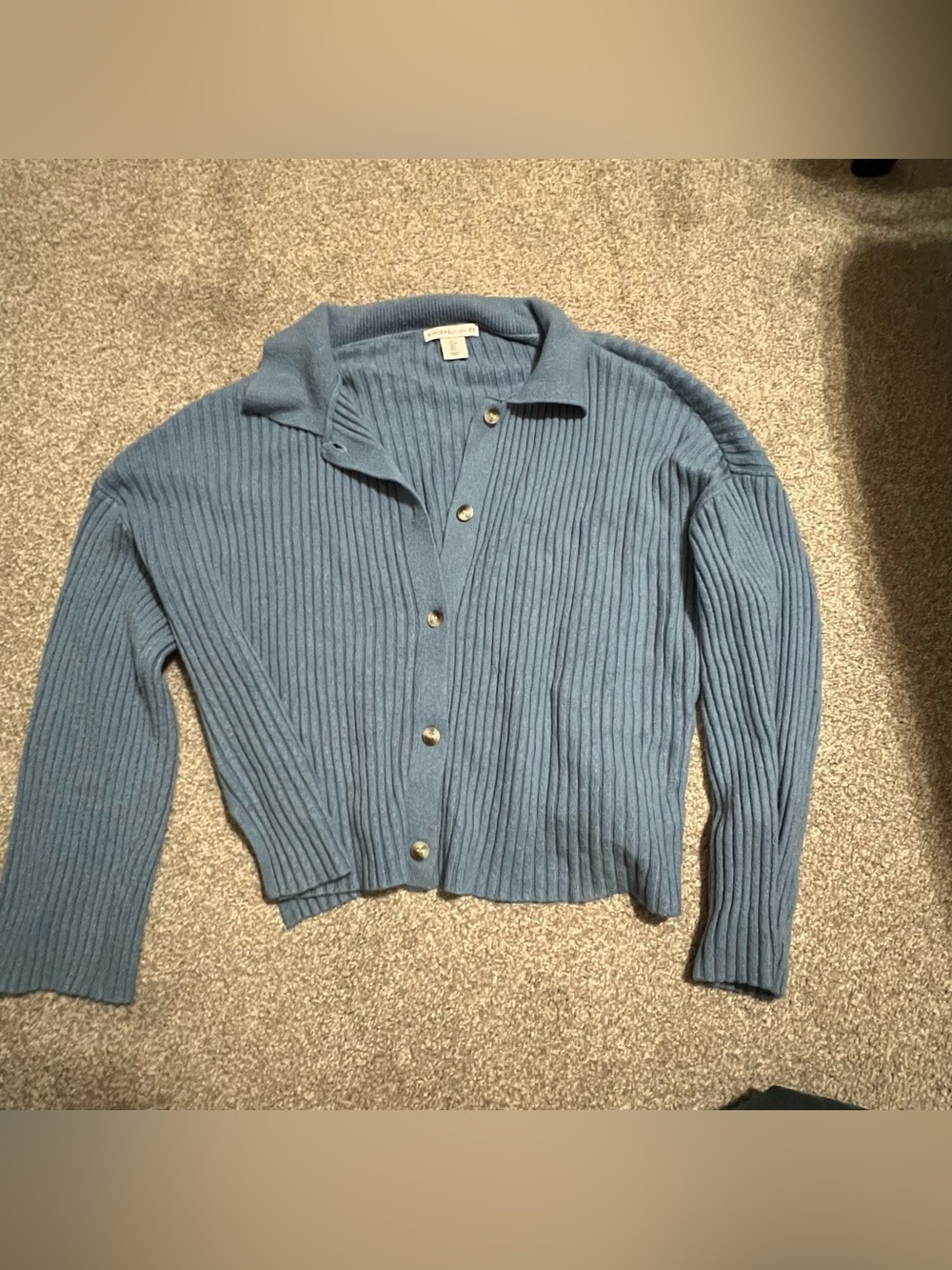 Sincerely Jules Dusty Blue Ribbed Button-Front Cardigan